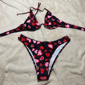 Pink and black heart bikini set